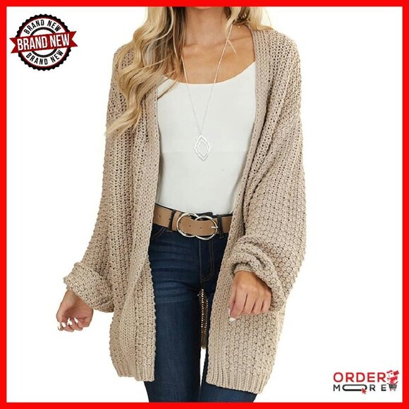 Sweaters - Chunky Knit Open Front Cardigan Long Sleeve Oversized Fit Acrylic